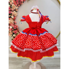 Fantasia Infantil Junino Vermelho Desenho Coraçõezinhos Festa