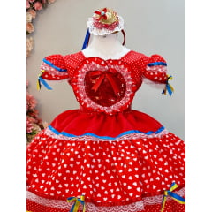 Fantasia Infantil Junino Vermelho Desenho Coraçõezinhos Folia