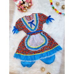 Fantasia Infantil Junino Vermelho Desenho Flores Coloridas