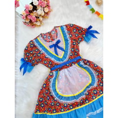 Fantasia Infantil Junino Vermelho Desenho Flores Coloridas