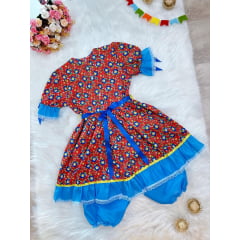 Fantasia Infantil Junino Vermelho Desenho Flores Coloridas