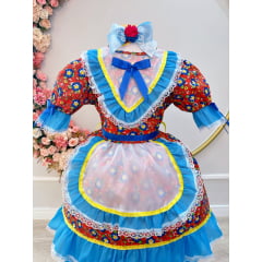 Fantasia Infantil Junino Vermelho Desenho Flores Coloridas