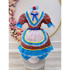 Fantasia Infantil Junino Vermelho Desenho Flores Coloridas