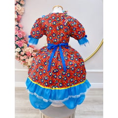 Fantasia Infantil Junino Vermelho Desenho Flores Coloridas
