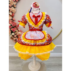 Fantasia Infantil Junino Vermelho Desenhos de Flores Festas