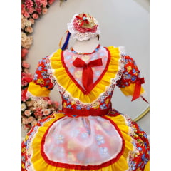 Fantasia Infantil Junino Vermelho Desenhos de Flores Festas