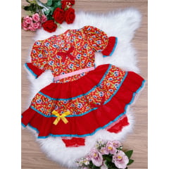 Fantasia Infantil Junino Vermelho P-M-G GG - Podem Ter Variação Cor