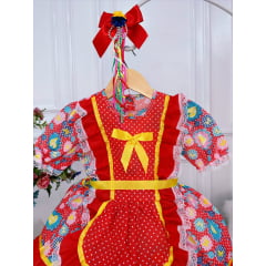 Fantasia Infantil Junino Vermelho Rosa Desenho de Corações