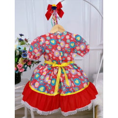 Fantasia Infantil Junino Vermelho Rosa Desenho de Corações