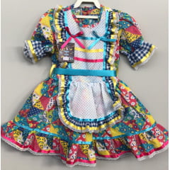 Fantasia Infantil Junino Xadrez Azul Amarelo Estampado