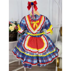 Fantasia Infantil Junino Xadrez Azul Vermelho Amarelo