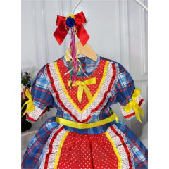 Fantasia Infantil Junino Xadrez Azul Vermelho Amarelo