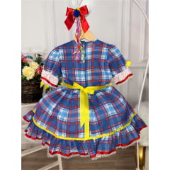 Fantasia Infantil Junino Xadrez Azul Vermelho Amarelo