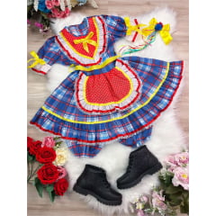 Fantasia Infantil Junino Xadrez Azul Vermelho Amarelo