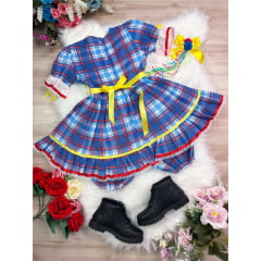 Fantasia Infantil Junino Xadrez Azul Vermelho Amarelo