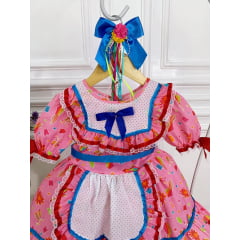 Fantasia Infantil Junino Xadrez Rosa Chiclete Estampado