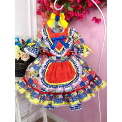 Fantasia Infantil Junino Xadrez Vermelho Amarelo e Azul