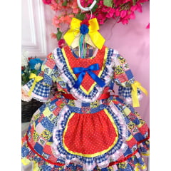 Fantasia Infantil Junino Xadrez Vermelho Amarelo e Azul