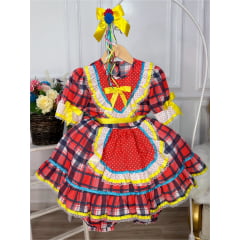 Fantasia Infantil Junino Xadrez Vermelho Azul Marinho
