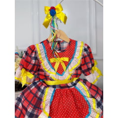 Fantasia Infantil Junino Xadrez Vermelho Azul Marinho
