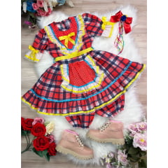 Fantasia Infantil Junino Xadrez Vermelho Azul Marinho