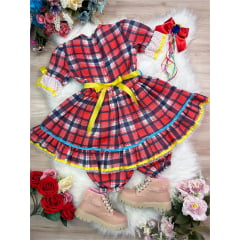Fantasia Infantil Junino Xadrez Vermelho Azul Marinho