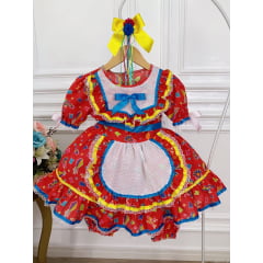 Fantasia Infantil Junino Xadrez Vermelho C/ Estampa Colorida