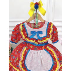 Fantasia Infantil Junino Xadrez Vermelho C/ Estampa Colorida