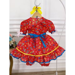 Fantasia Infantil Junino Xadrez Vermelho C/ Estampa Colorida