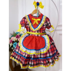 Fantasia Infantil Junino Xadrez Vermelho e Preto