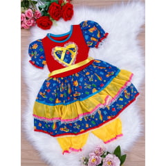 Fantasia Junino Azul Royal Coração 1/2/3/4 - Podem Ter Variação de Cor