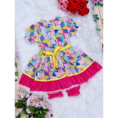 Fantasia Junino Rosa Chiclete Azul Royal 1/2/3/4 - Podem Ter Variação de Cor