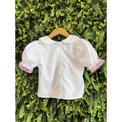 Conjunto Infantil Junino Camisa e Salopete Xadrez Rosa Azul
