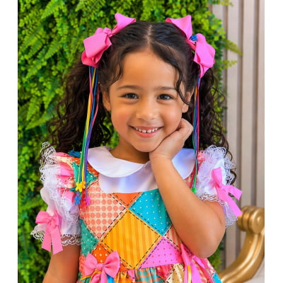 Conjunto Junino Meninas Blusa Branca C/ Saia Xadrez Colorida