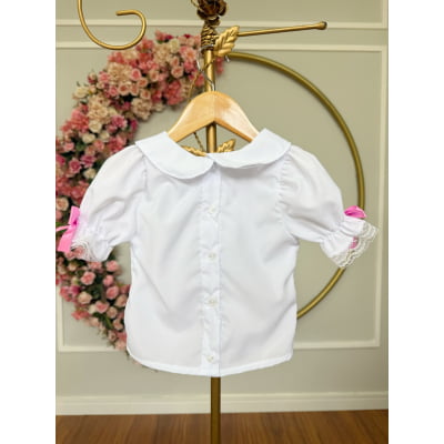 Conjunto Junino Meninas Blusa Branca C/ Saia Xadrez Colorida