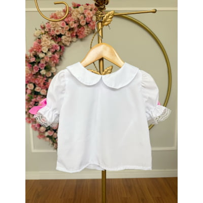 Conjunto Junino Meninas Blusa Branca C/ Saia Xadrez Colorida