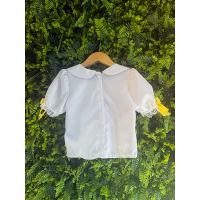 Conjunto Junino Meninas Blusa Branca Com Saia Xadrez Colorida
