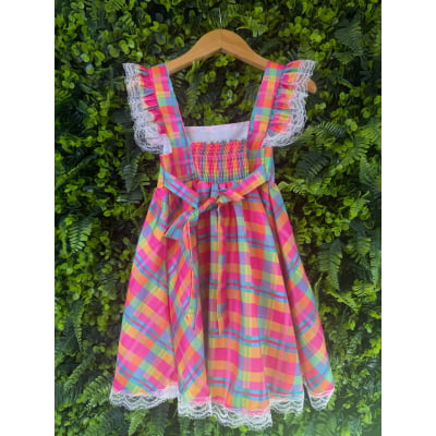 Conjunto Junino Meninas Blusa Branca Com Saia Xadrez Colorida