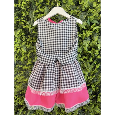 Conjunto Meninas Junino Colete e Saia Pink Xadrez