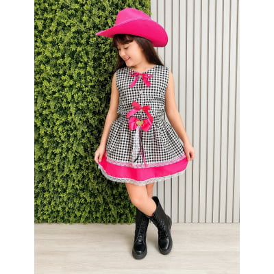 Conjunto Meninas Junino Colete e Saia Pink Xadrez Conjunto Meninas Junino Colete e Saia Pink Xadrez