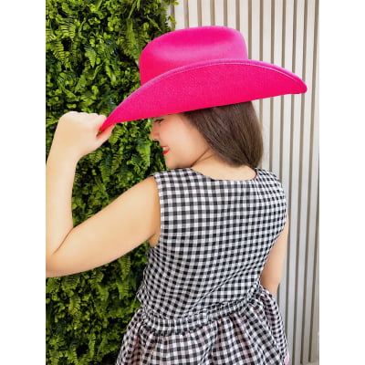 Conjunto Meninas Junino Colete e Saia Pink Xadrez