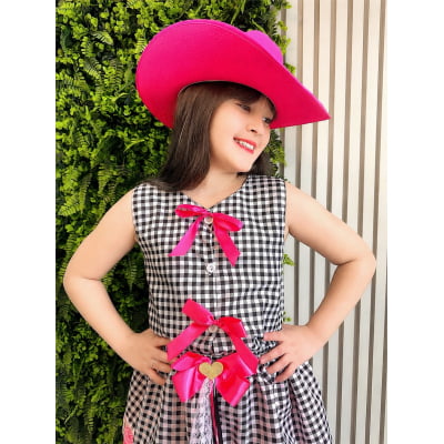 Conjunto Meninas Junino Colete e Saia Pink Xadrez