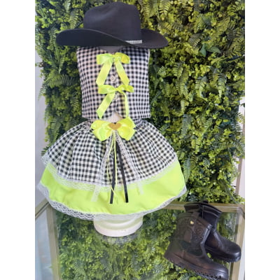 Conjunto Meninas Junino Colete e Saia Verde Xadrez
