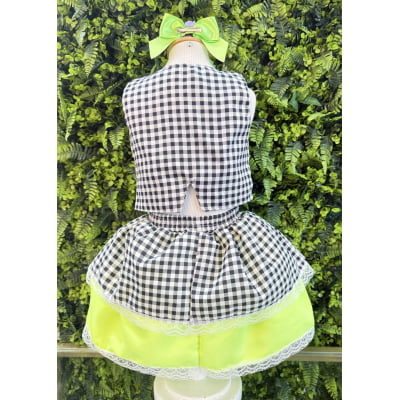 Conjunto Meninas Junino Colete e Saia Verde Xadrez