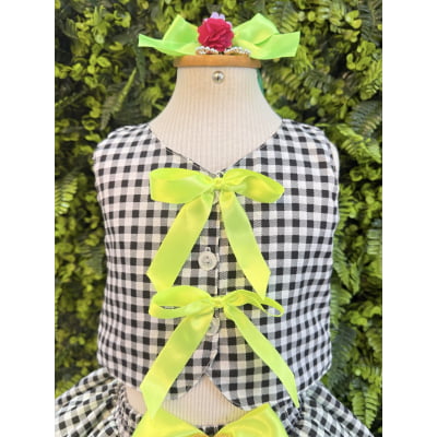 Conjunto Meninas Junino Colete e Saia Verde Xadrez