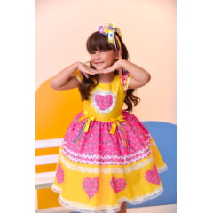 Vestido Infantil Junino Amarelo Colorido Luxo Festas