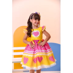 Vestido Infantil Junino Amarelo Colorido Luxo Festas