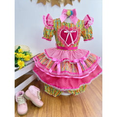 Vestido Infantil Junino Amarelo Com Estampa Colorida Festas