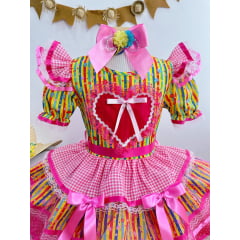 Vestido Infantil Junino Amarelo Com Estampa Colorida Festas