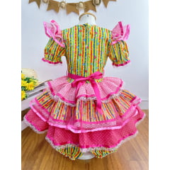Vestido Infantil Junino Amarelo Com Estampa Colorida Festas
